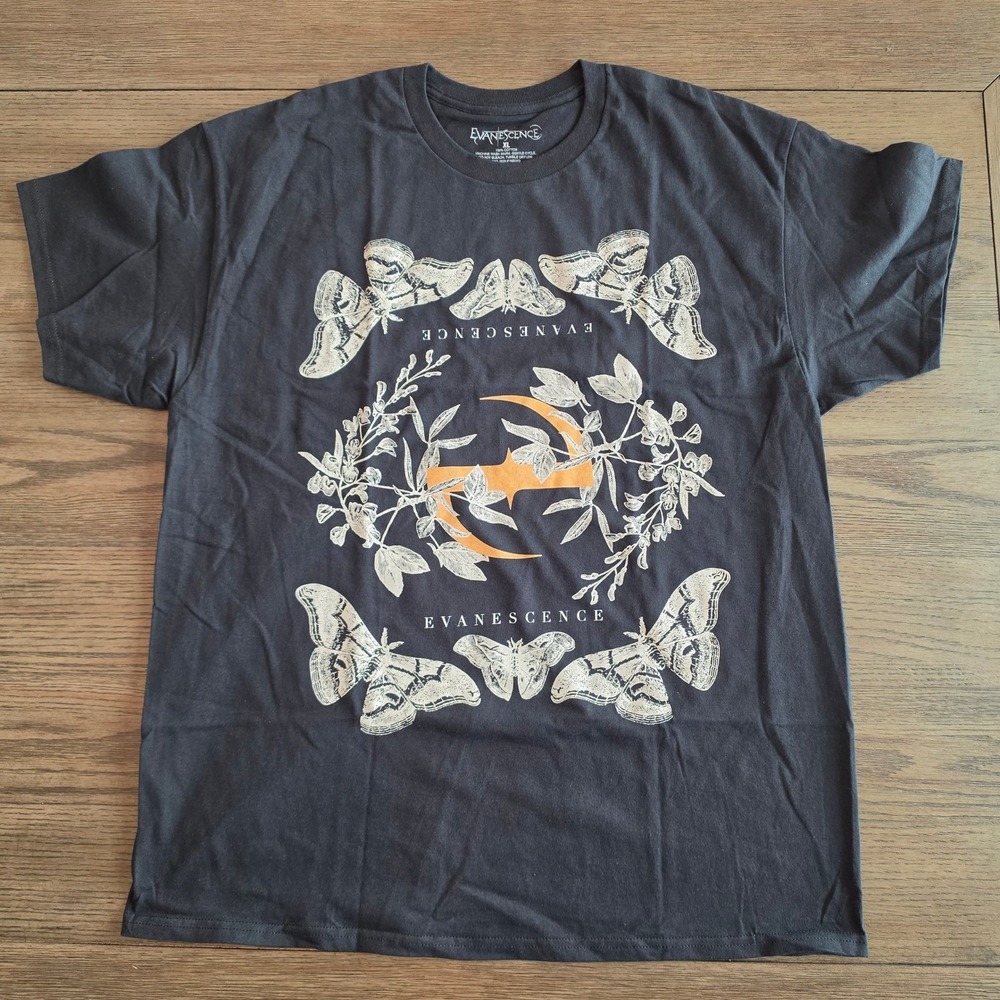 Evanescence Band T-Shirt XL Black Moth Graphic Rock Music Licensed Tee NWOT